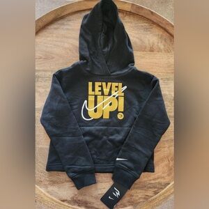 NWT Nike Girls 3BRAND "Level Up!" Fleece Hoodie Long Sleeve Swoosh Black Size 6